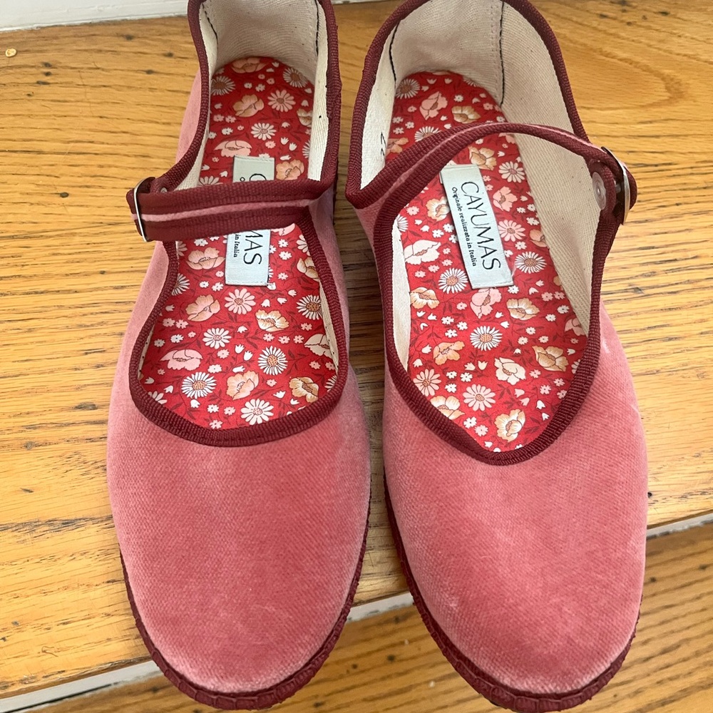 Cayumas Bohème friulanes Mary Janes Rosa Bordeau pink velvet size 37 6 NWOT